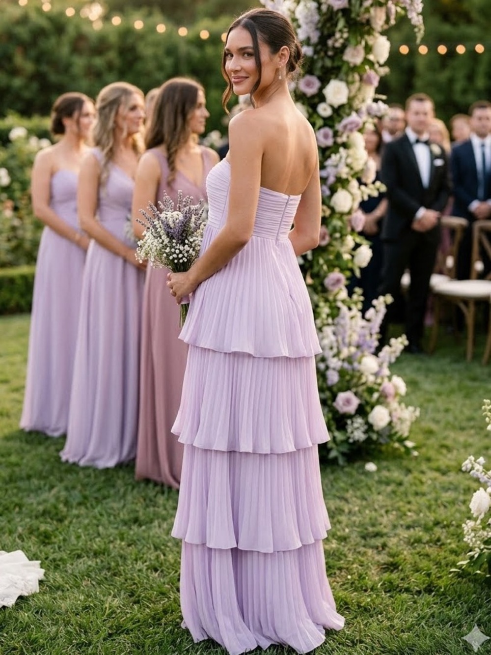 New Lulus Seriously Sensational Strapless  Pleated Maxi Dress Lavender Sz Large